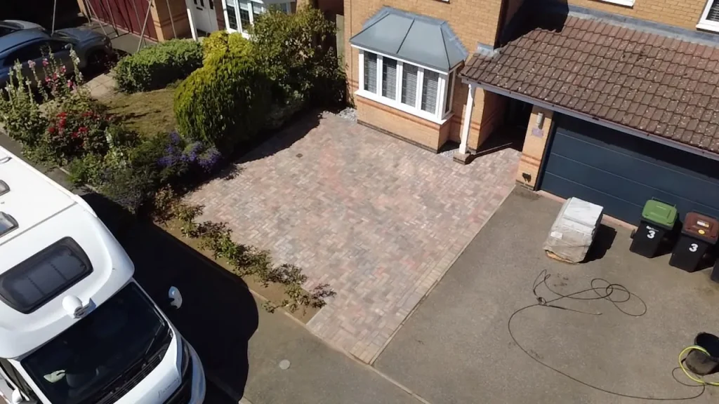 Aerial view of the block-paved driveway extension